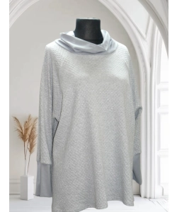 Tunika TRAPEZOWA z luźnym golfem - plaster miodu szary popiel